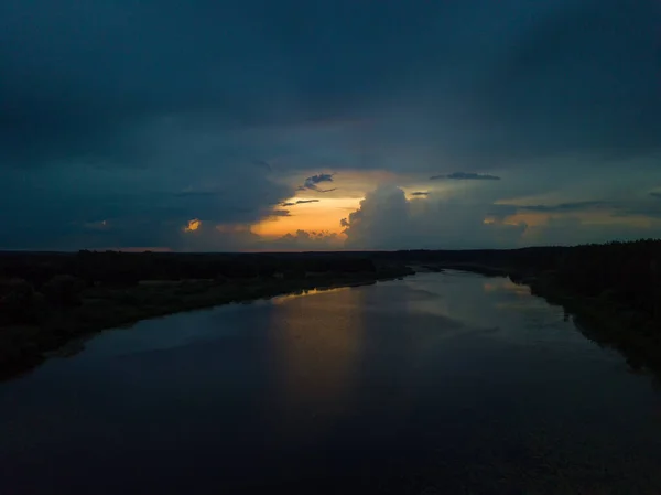 Vue Par Drone Magnifique Coucher Soleil Envoûtant Avec Des Nuages — Photo