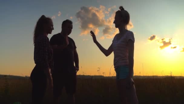 Menschen heben die Hände in den Himmel, klatschen sich gegenseitig in die Hände — Stockvideo