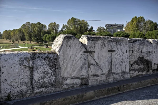 Rímini Italia Octubre 2019 Vista Detalle Del Puente Tiberio — Foto de Stock