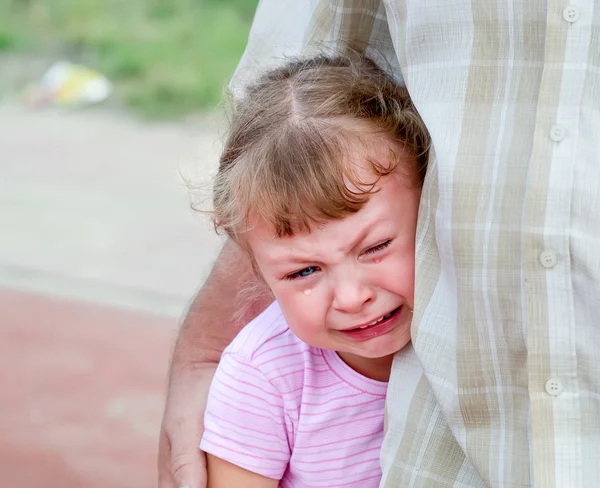 Маленькая девочка проливает слезы защищенный родитель Стоковое Фото