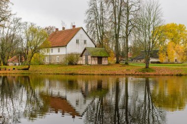 Letonya kırsalında. Gauja Ulusal Parkı, Sigulda, Letonya 'da güzel bir sonbahar manzarası