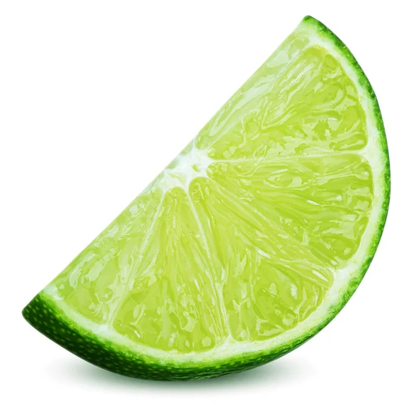 Geïsoleerde Limoenvruchten Rijpe Schijfje Citrusvruchten Staan Geïsoleerd Witte Achtergrond Kalk — Stockfoto