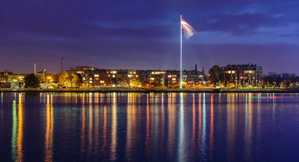 Riga Letônia Outubro 2019 Bela Paisagem Urbana Noturna Riga Com — Fotografia de Stock