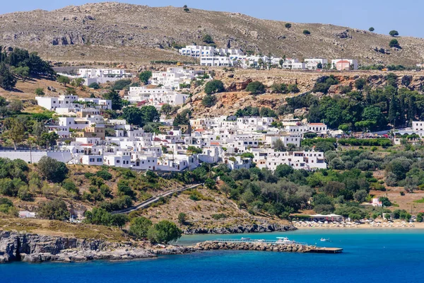 Sightseeing Greece Lindos Village Traditional Village Colorful White Buildings Rhodes — Stock Photo, Image