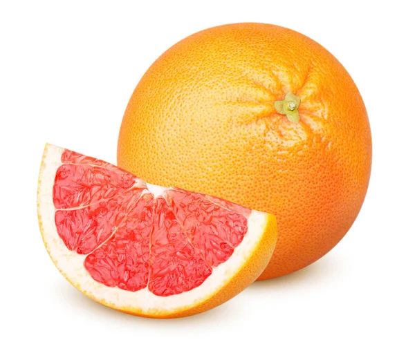 Vereinzelte Grapefruits Eine Ganze Grapefruit Und Scheibe Isoliert Auf Weißem — Stockfoto