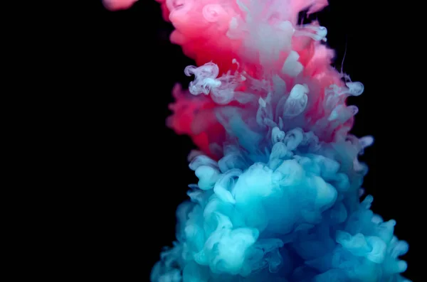 Multi-colored paints in water. Ink swirls underwater. A cloud of collision of bright ink on a black background. Colorful abstract explosion of smoke. Abstract background