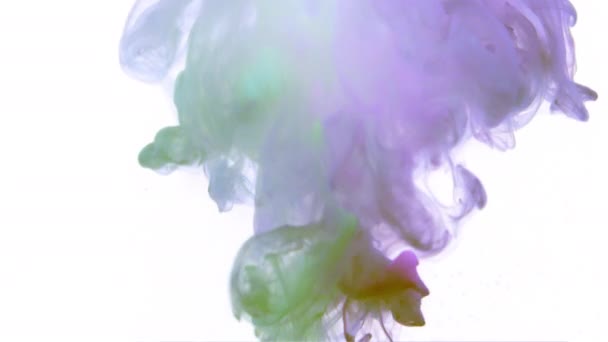 Χρωματιστές Σταγόνες Μπογιάς Αναμειγνύονται Στο Νερό Λείο Μελάνι Στροβιλίζεται Και — Αρχείο Βίντεο