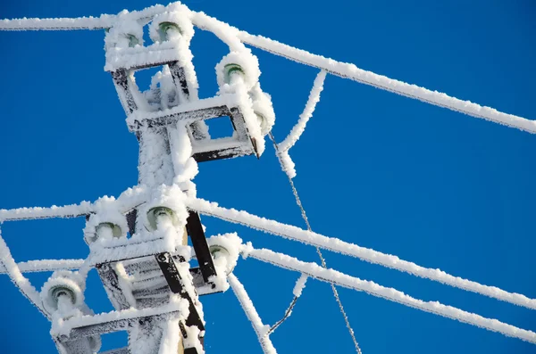 Power line in hoarfrost — Stock Photo, Image
