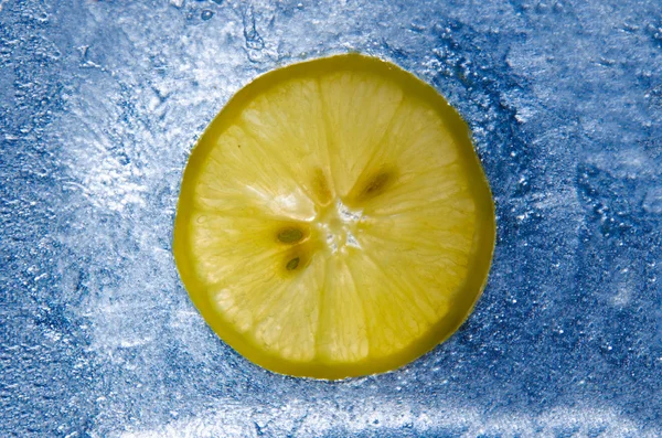 A slice of lemon on ice — Stock Photo, Image