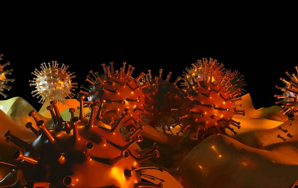 3D渲染Corona病毒Covid 19大流行橙 — 图库照片