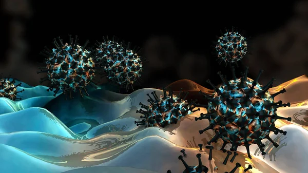 3D渲染Corona病毒Covid 19大流行病波 — 图库照片