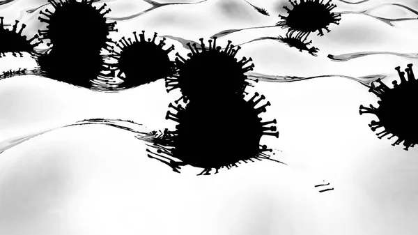 Rendering Corona Virus Covid Pandemic Blanco Negro — Foto de Stock