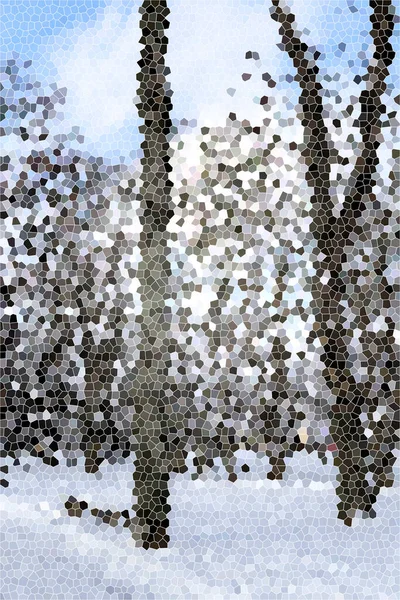 Digital Illustration Trees Branches Covered Snow Mosaic Background — Stock fotografie