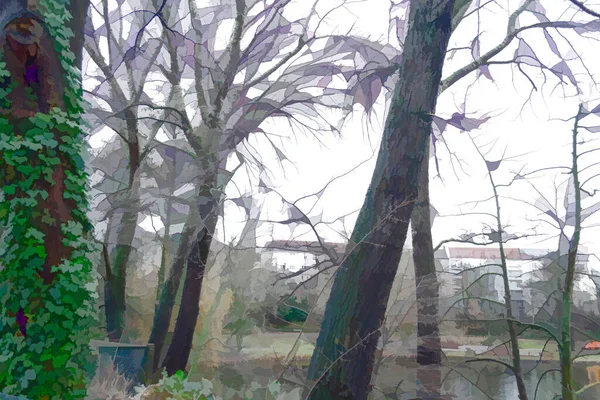 数码图解冬季裸树 — 图库照片