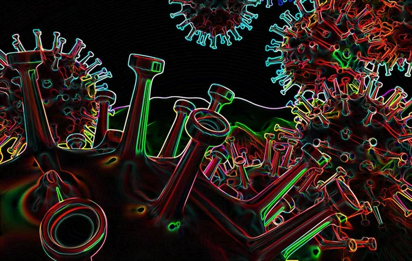3D说明Corona Virus Covid 19大流行病波 — 图库照片
