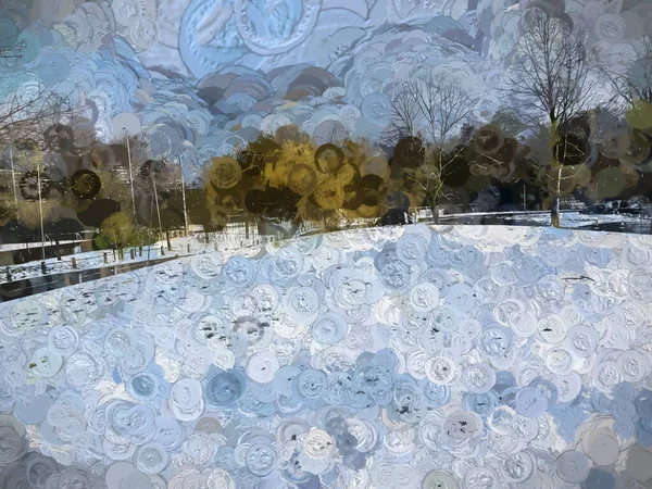 Ilustración Digital Árboles Abstractos Cubiertos Fondo Nieve — Foto de Stock