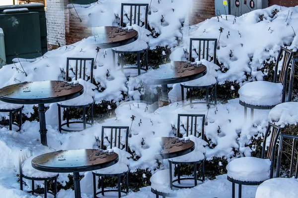 Digital Illustration Cafe Tables in Snow Postcard Background Effect