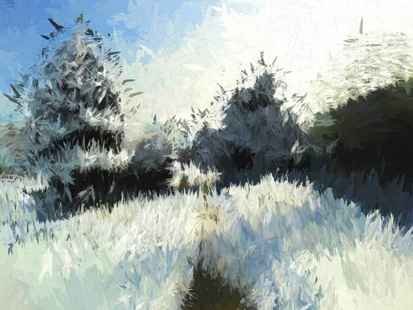 Árboles Ilustración Digital Sobre Fondo Nieve — Foto de Stock