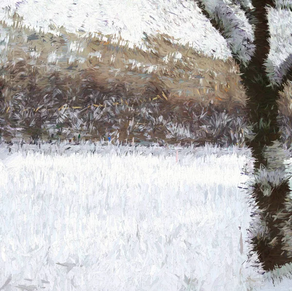 雪原背景下覆盖的数码图例树 — 图库照片