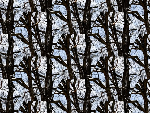 Ilustração Digital Snow Forest Mosaic Pattern — Fotografia de Stock