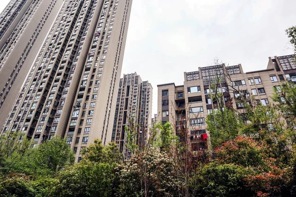 Estos Rascacielos Son Apartamentos Edificios Oficinas Las Ciudades Chinas — Foto de Stock