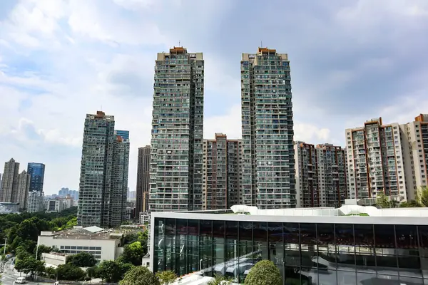 Estos Modernos Rascacielos Chinos Son Apartamentos Oficinas Para Desarrollo Inmobiliario — Foto de Stock