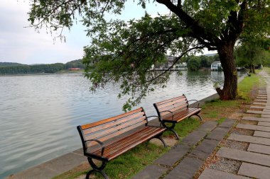 Bu, Çin 'de güzel gölleri olan güzel bir park manzarası.