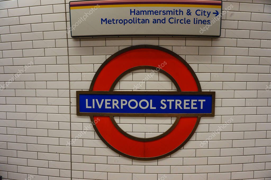 Underground Liverpool Street station in London. The London Underground is the oldest underground railway in the world covering 402 km of tracks.