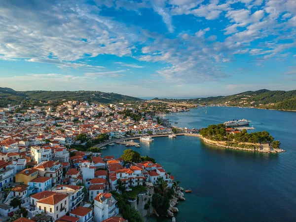 Vista Panorâmica Aérea Sobre Cidade Chora Ilha Skiathos Sporades Magnésia — Fotografia de Stock