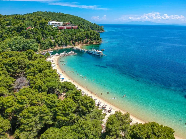 Vue Aérienne Sur Plage Koukounaries Île Skiathos Sporades Magnésie Grèce — Photo