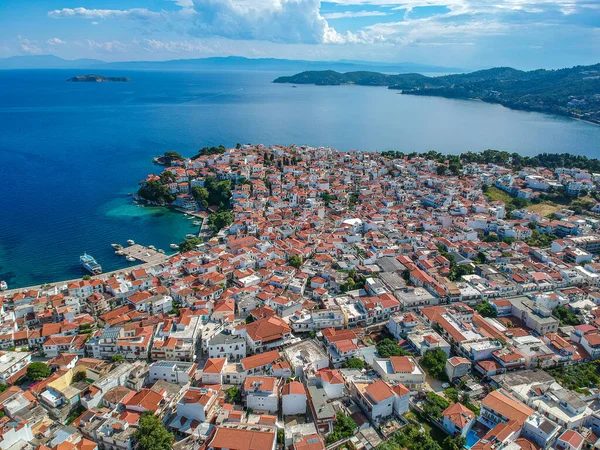 Vista Panorâmica Aérea Sobre Cidade Chora Ilha Skiathos Sporades Magnésia — Fotografia de Stock