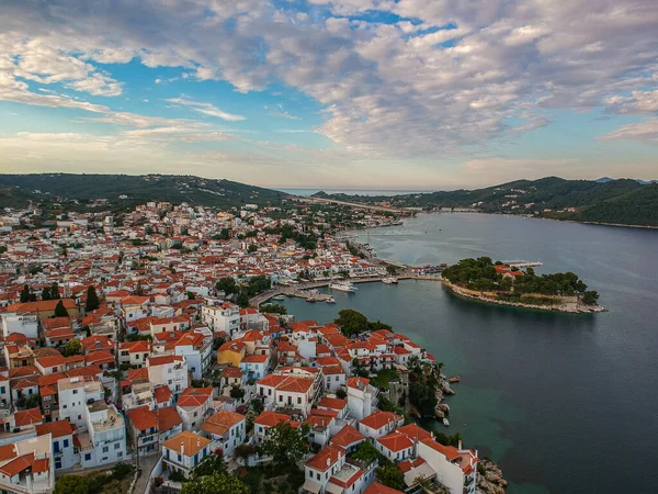 Aerial Panoramic View Chora Town Skiathos Island Sporades Magnesia Greece — Stock Photo, Image