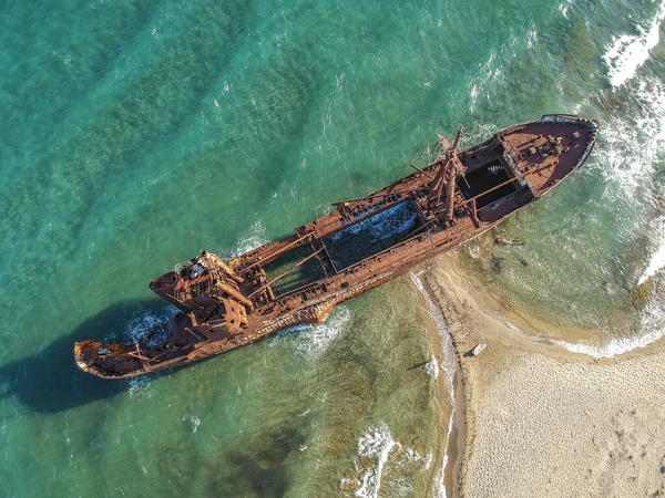 Aerial View Famous Agios Dimitrios Shipwreck Githeio Lakonia Peloponnese Greece — Stock Photo, Image
