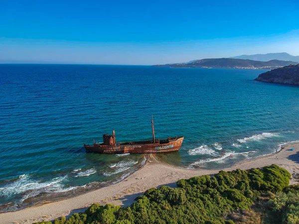 Aerial View Famous Agios Dimitrios Shipwreck Githeio Lakonia Peloponnese Greece — Stock Photo, Image