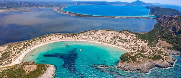 Luftaufnahme Des Berühmten Halbrunden Sandstrandes Und Der Lagune Von Voidokilia — Stockfoto