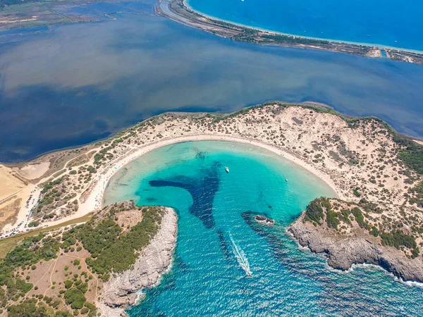 Vue Panoramique Aérienne Célèbre Plage Sable Semi Circulaire Lagune Voidokilia — Photo