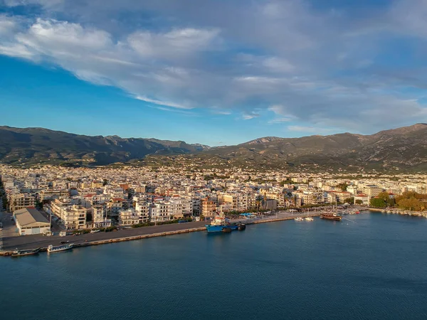 Aerial view over seaside city of Kalamata Messinia, Greece.