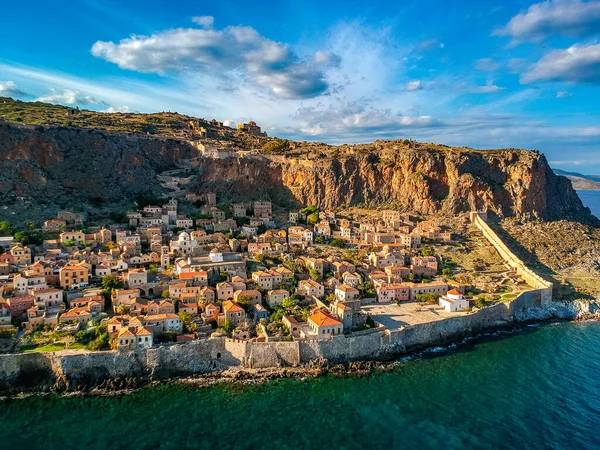 Aerial View Old Medieval Castle Town Monemvasia Lakonia Peloponnese Greece — Stock Photo, Image
