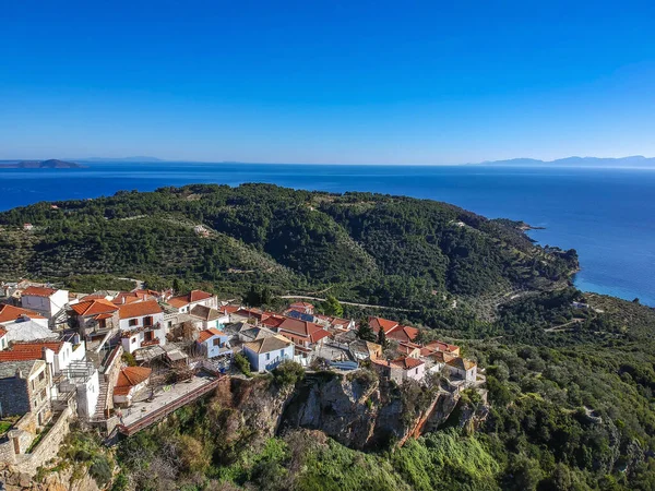 Vista Panorâmica Aérea Sobre Chora Bela Aldeia Velha Alonnisos Ilha — Fotografia de Stock