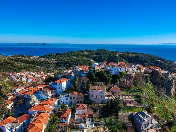 Luftpanoramablick Über Chora Das Schöne Alte Dorf Alonnisos Insel Sporaden — Stockfoto