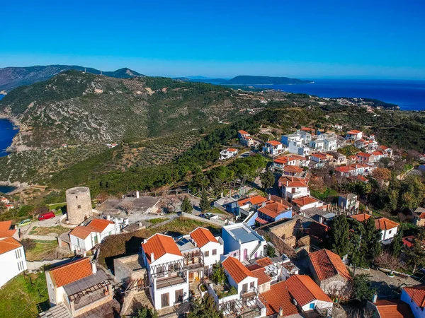 Vista Panorâmica Aérea Sobre Chora Bela Aldeia Velha Alonnisos Ilha — Fotografia de Stock