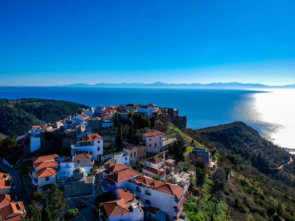 Vista Panorâmica Aérea Sobre Chora Bela Aldeia Velha Alonnisos Ilha — Fotografia de Stock