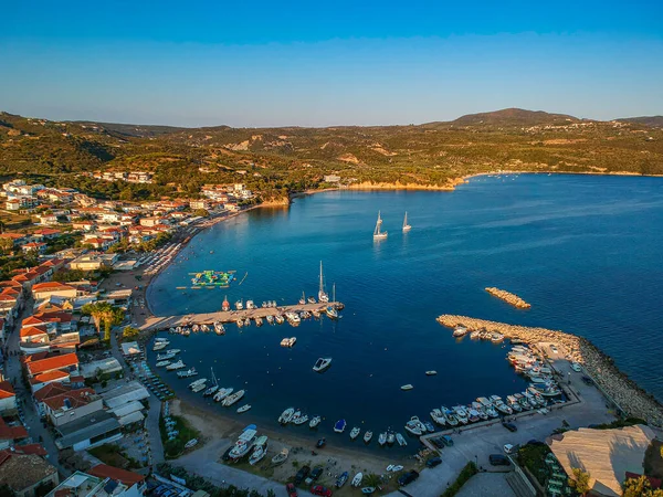 Vue Aérienne Célèbre Village Balnéaire Foinikounta Situé Dans Pointe Sud — Photo