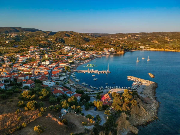 Aerial View Famous Seaside Village Foinikounta Situated Southwestern Tip Peloponnese — Stock Photo, Image