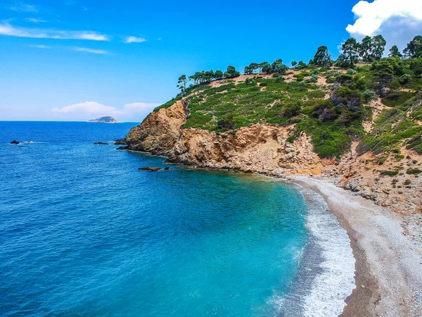 Vista Aérea Sobre Praia Tsoukalia Ilha Alonnisos Grécia Europa — Fotografia de Stock