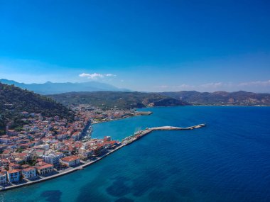 Gökyüzü manzaralı deniz kenti Gytheio, Lakonia, Moreloponnese, Yunanistan, Avrupa