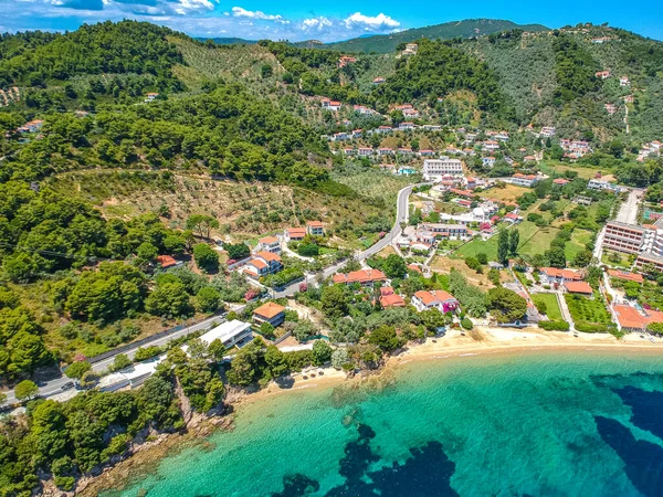 Vista Aérea Sobre Ilha Skiathos Sul Grécia Com Hotéis Modernos — Fotografia de Stock