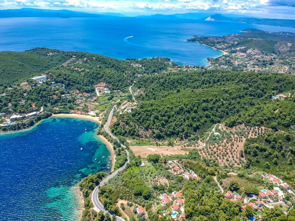 Aerial View Southern Skiathos Island Greece Modern Hotels Luxurious Villas — Stock Photo, Image