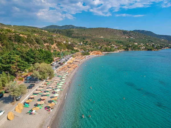 Vista Aérea Sobre Zona Costera Santova Messinia Grecia Paisaje Verano — Foto de Stock