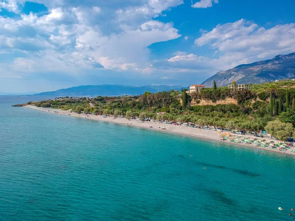 Vista Aérea Sobre Zona Costera Santova Messinia Grecia Paisaje Verano — Foto de Stock